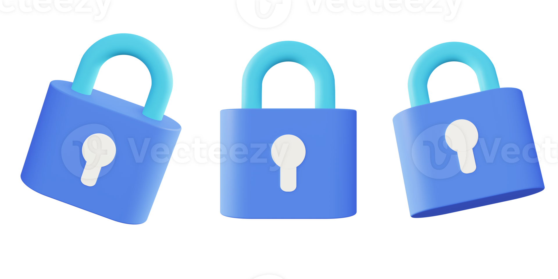 3d illustration icon of blue security padlock protection png