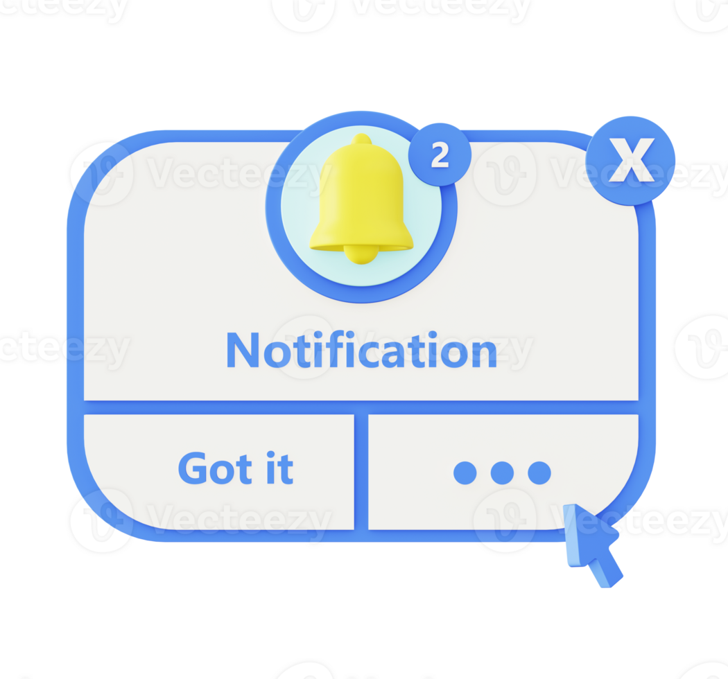 3d illustration icon of blue notification bell front png