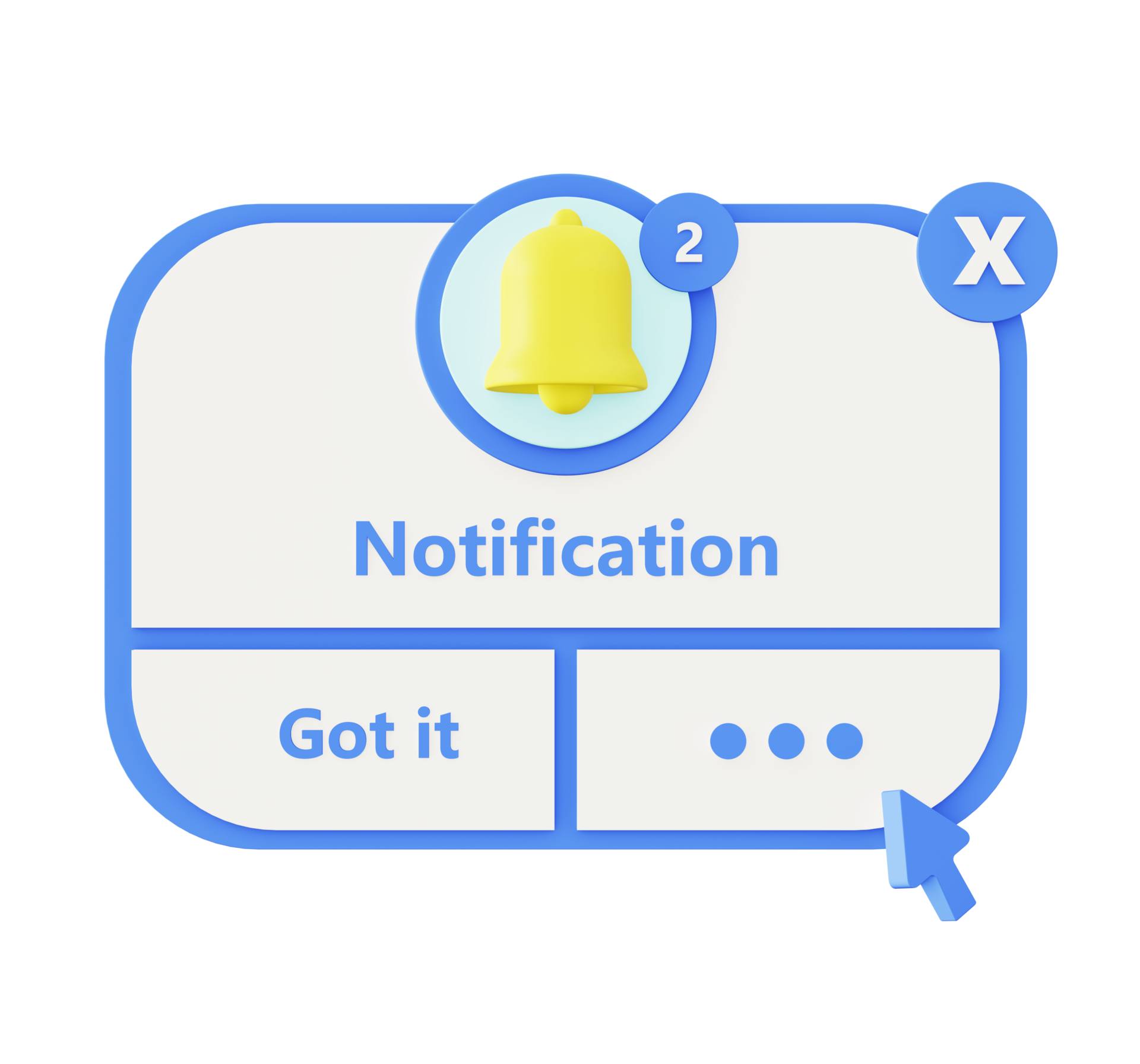 3d illustration icon of blue notification bell front 24830898 PNG