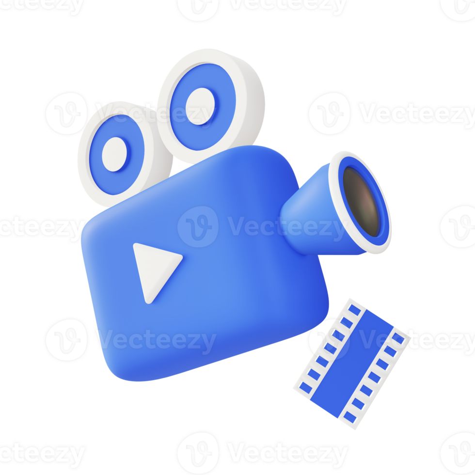 3d illustration icon of blue film and movie camera png