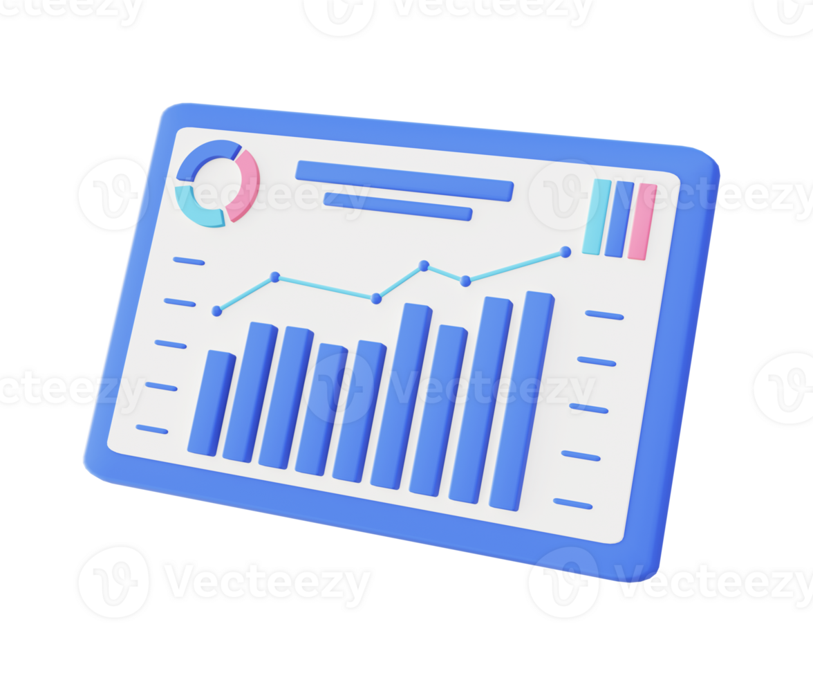 3d illustration icon of blue infographic and statistic data graph side png