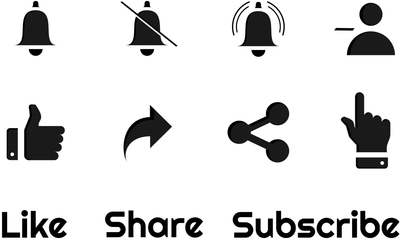 A set of social media icons such as like, share and notification bell png