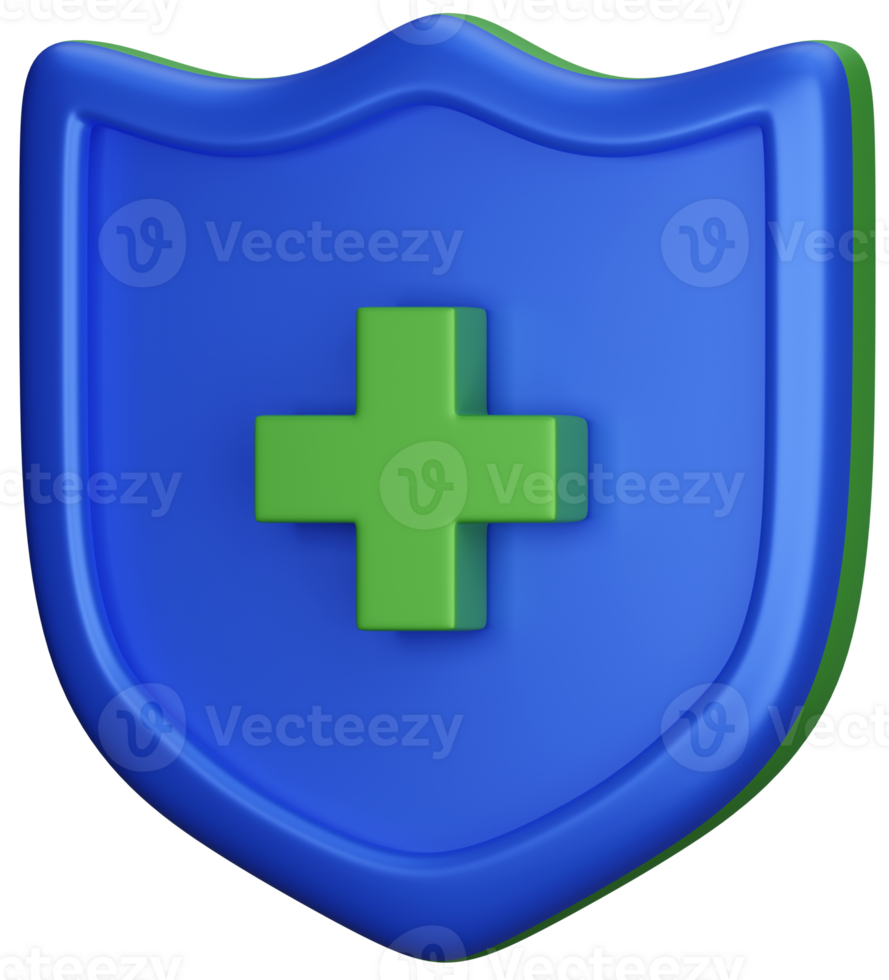 3D render shield protection with cross healthcare sign icon illustration png