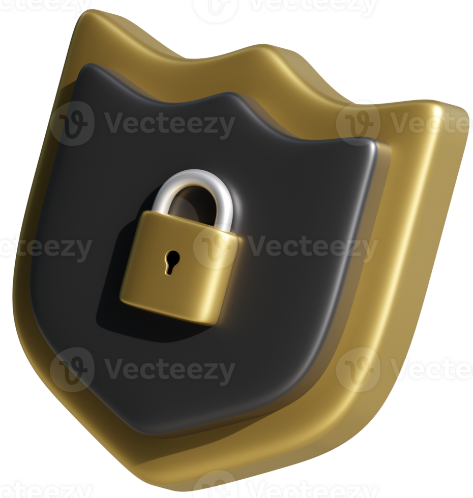 3D render shield with key lock. Secure protection security safe guard concept web icon sign illustration png