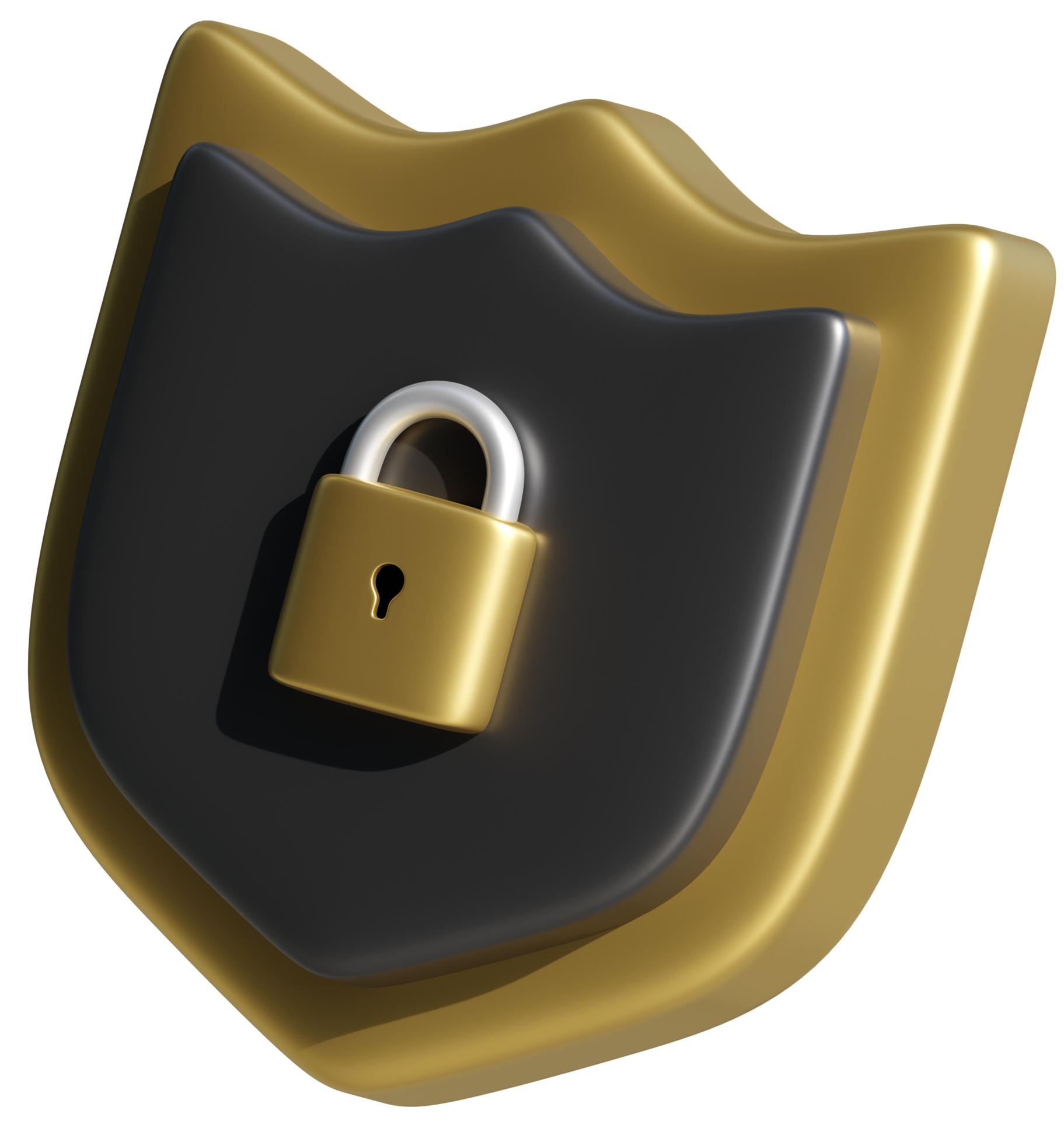3D render shield with key lock. Secure protection security safe guard
