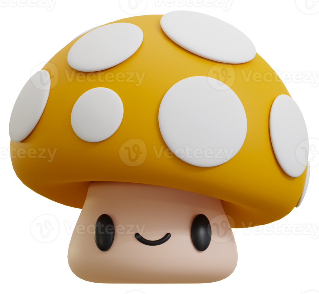 3D rendering cartoon cute mushroom character illustration png