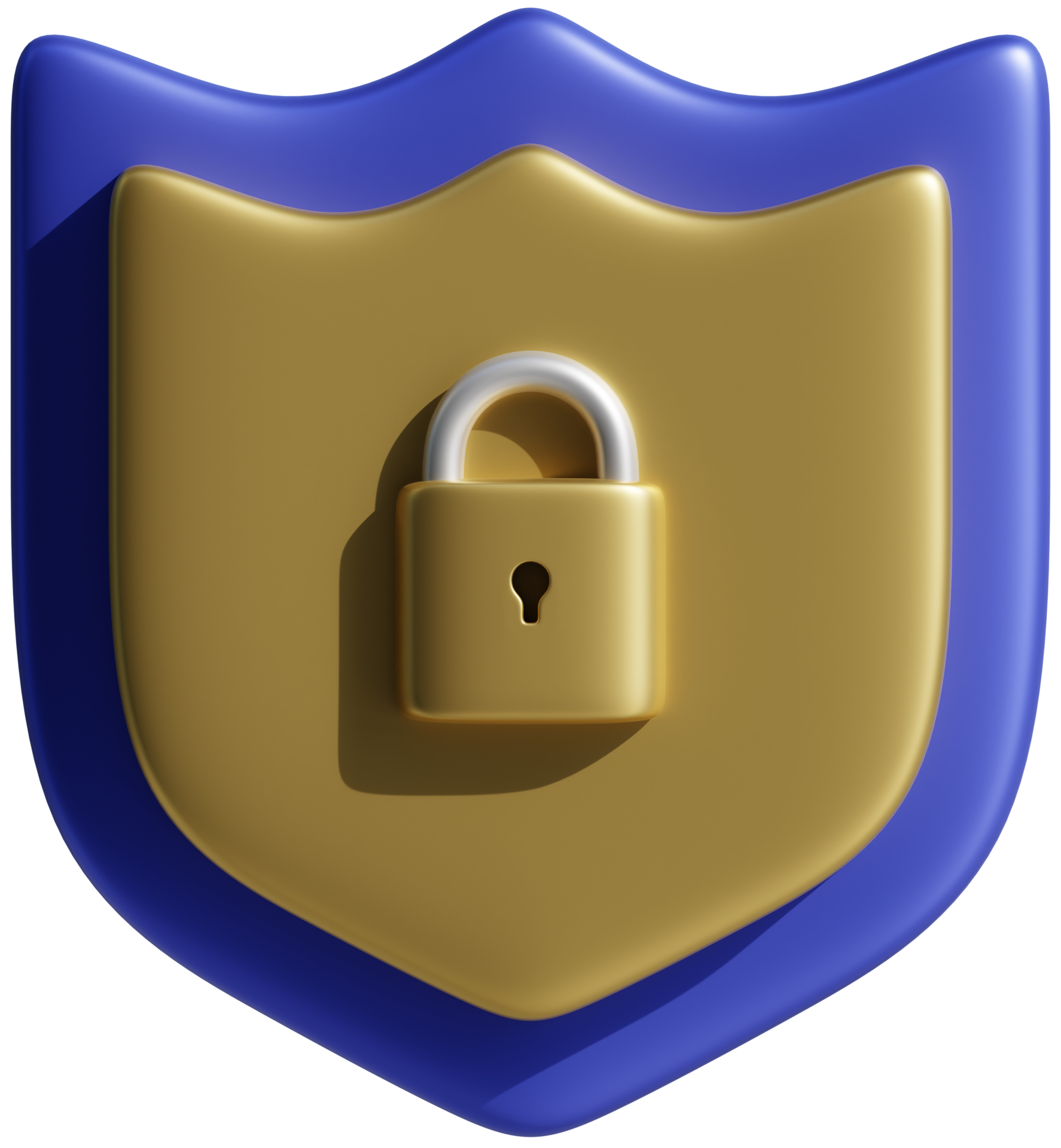 3D render shield with key lock. Secure protection security safe guard