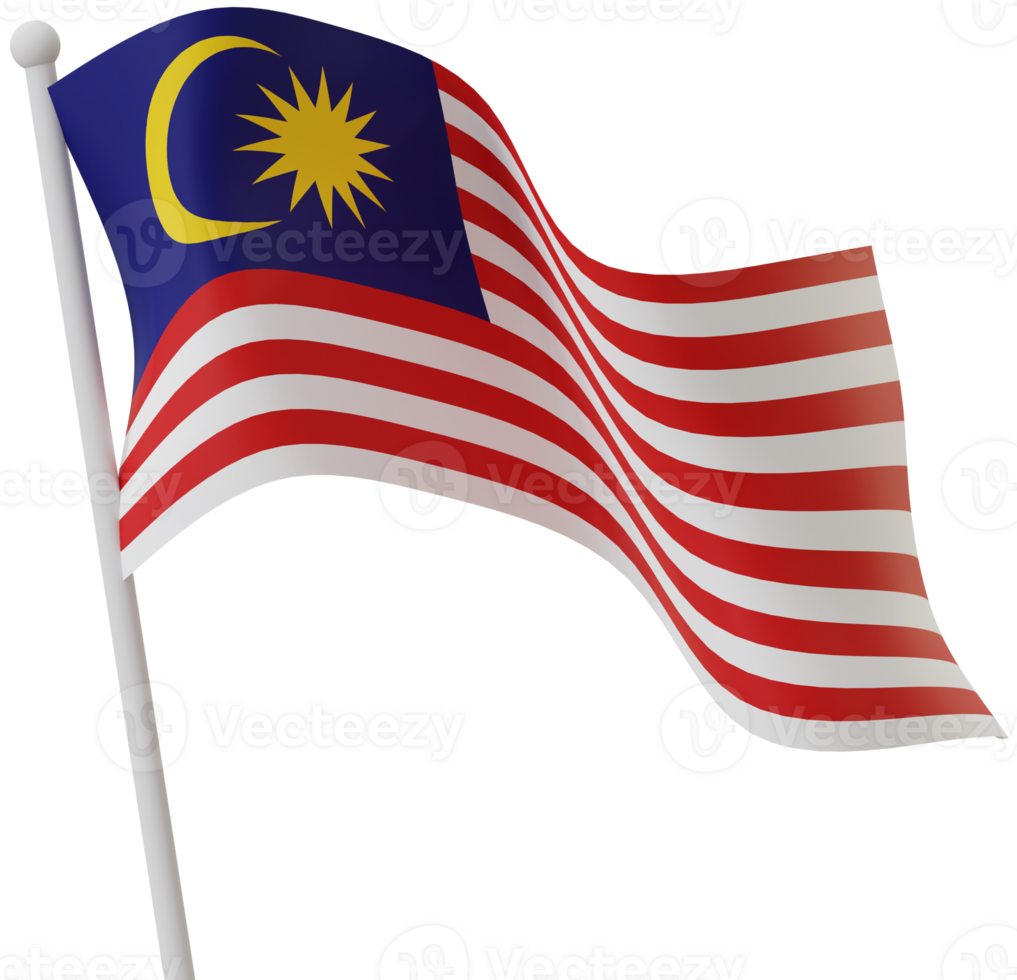 Malaysian flag waving 3D rendering illustration png