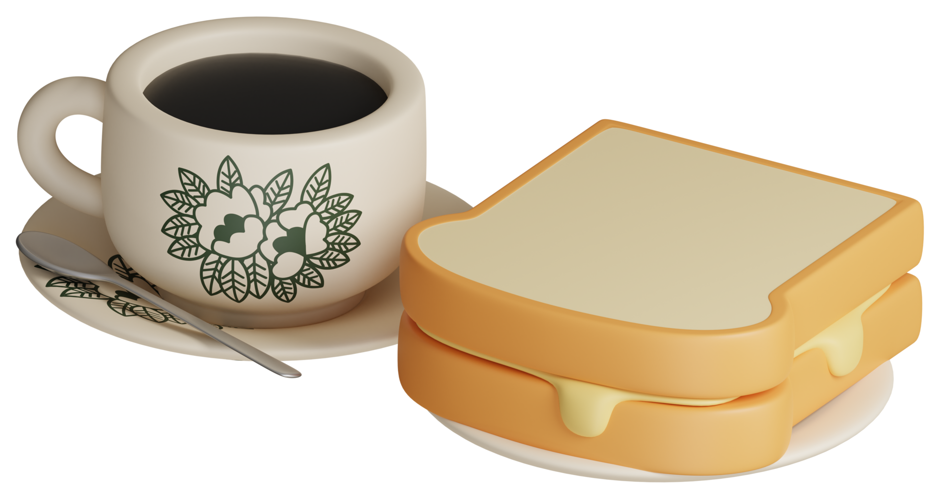 3D rendering breakfast set icon. Traditional oriental style butter