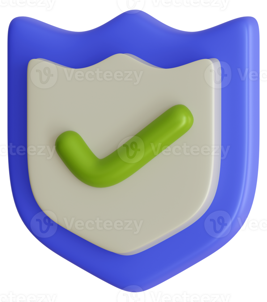 3D render secure shield tick verified approval sign icon illustration png