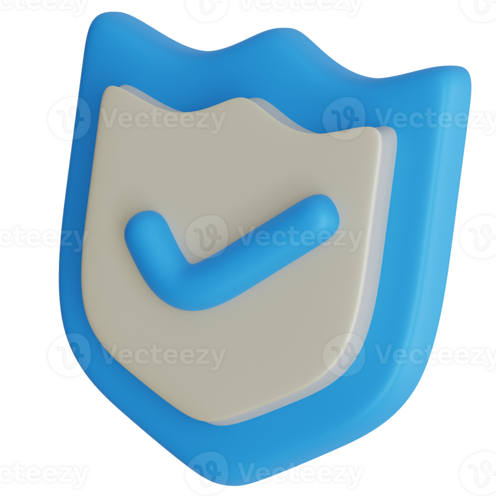 3D render secure shield tick verified approval sign icon illustration png