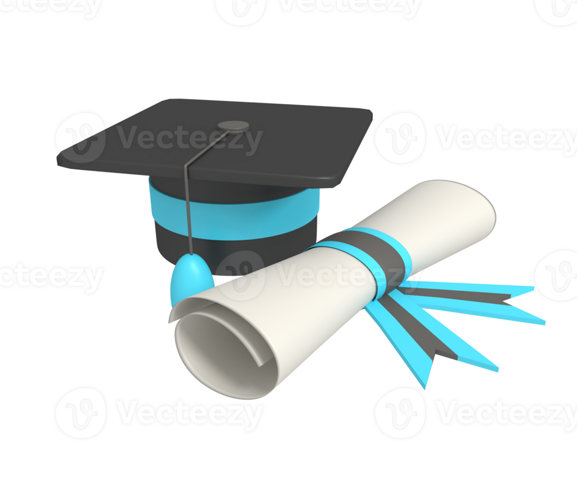 Certificate paper and graduation hat png