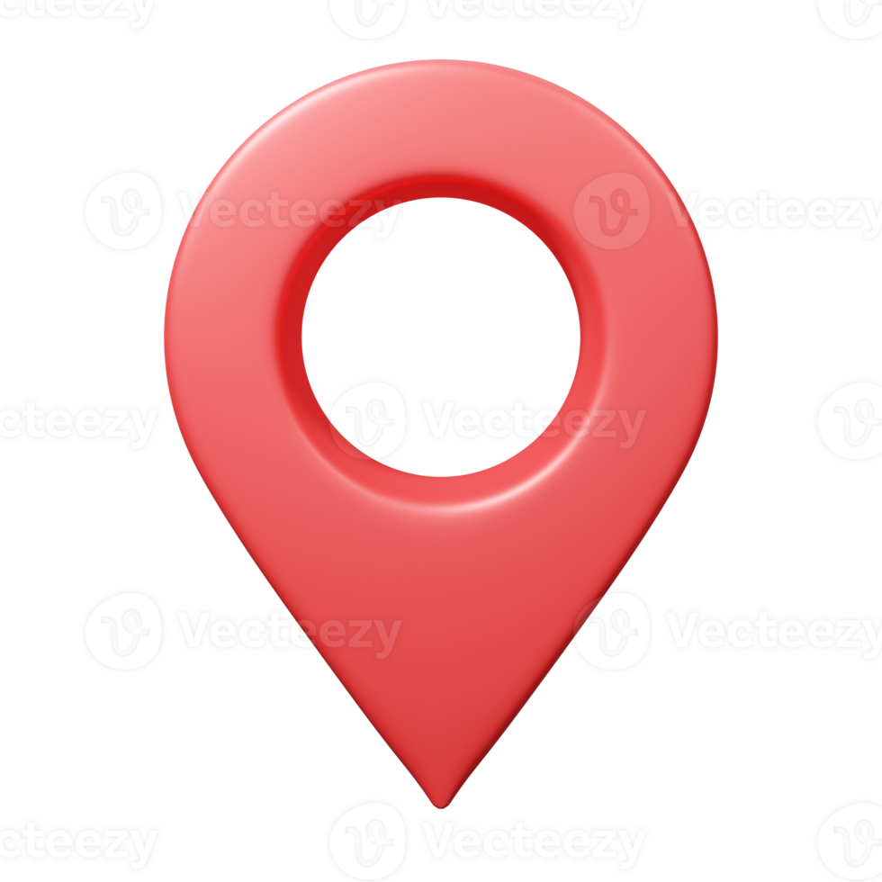 3D render red pin map location pointer icon. png