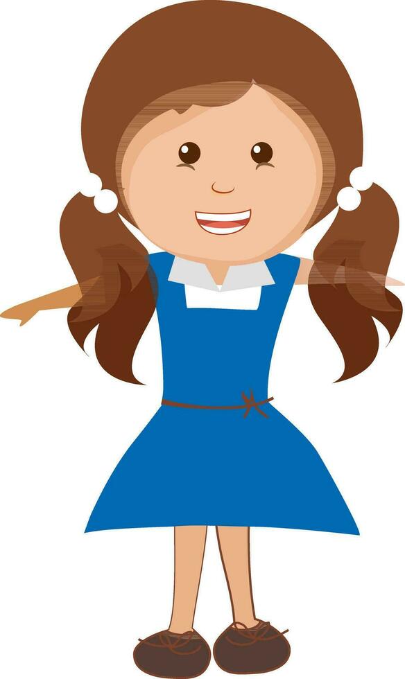 travieso niña ejercicio con azul vestido. vector