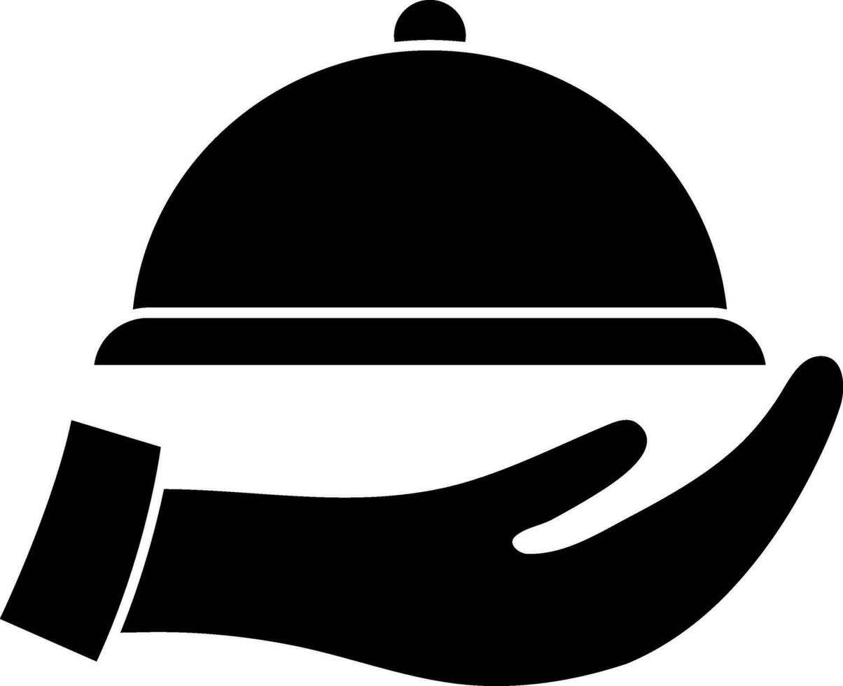 Black hand holding serving tray. vector