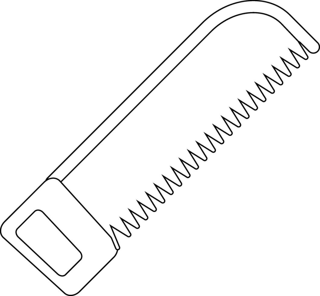 Flat style hacksaw in black line art illustration. vector