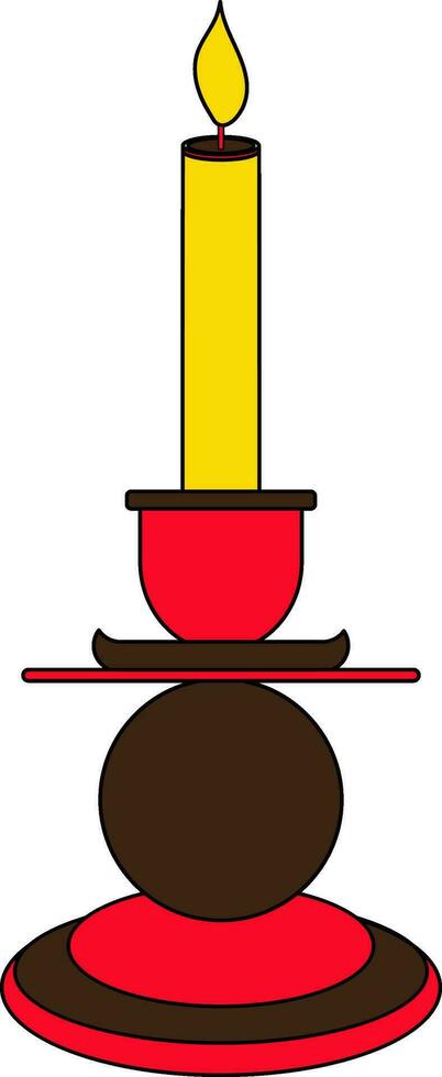 Burning candle icon with stand in color and stroke. vector