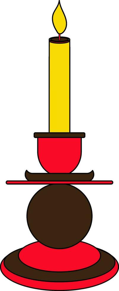 Burning candle icon with stand in color and stroke. vector