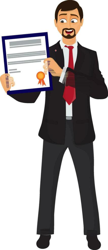 Standing businessman holding a certificate. vector