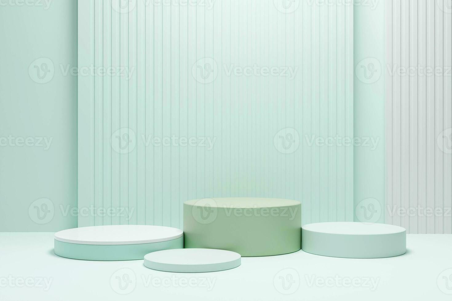 Platform pastel green Minimal scene with abstract geometric circle podium for trade shows of cute items, children's items, fashion, cosmetics or beauty products. 3D rendering photo