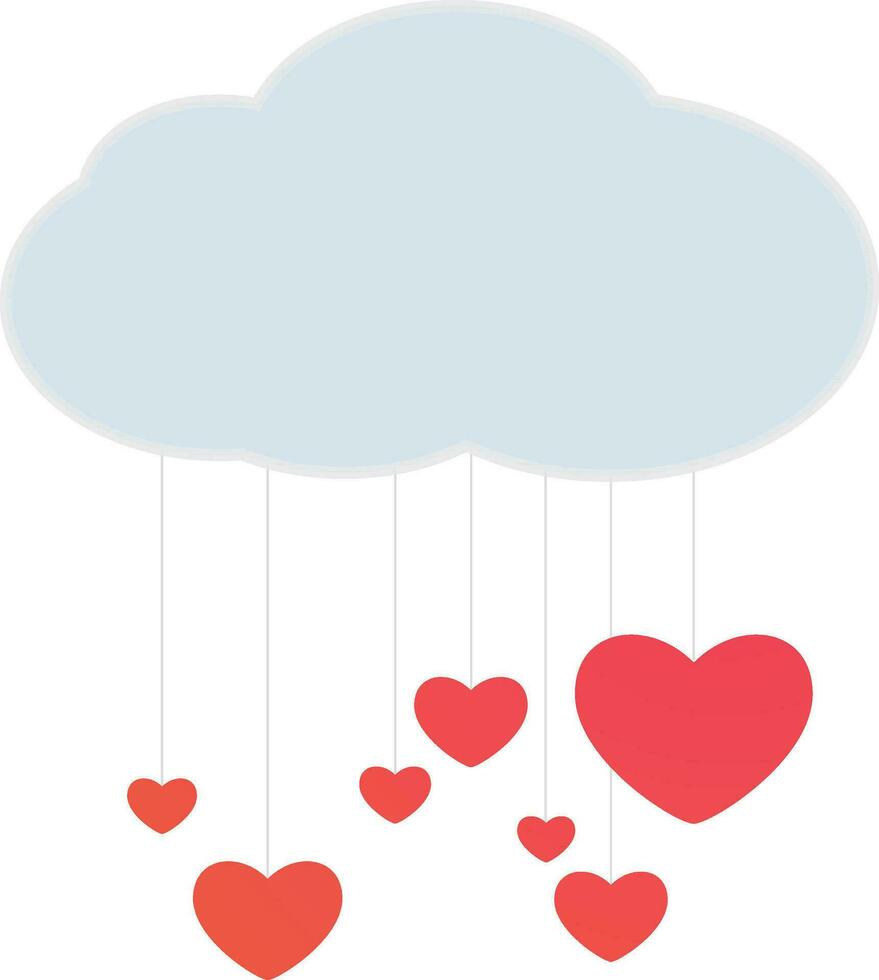 Cloud with hanging red hearts. vector