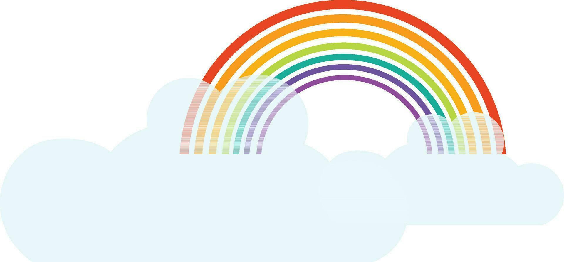 Illustration of color rainbow with clouds. vector