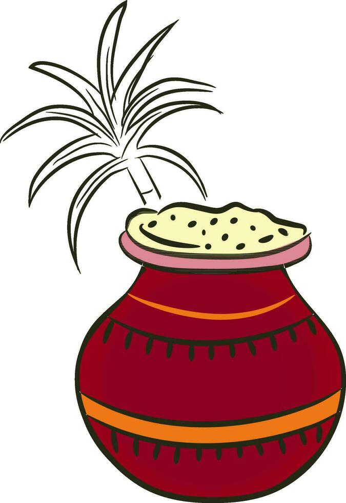 Flat illustration of mud pot with sugarcane. vector