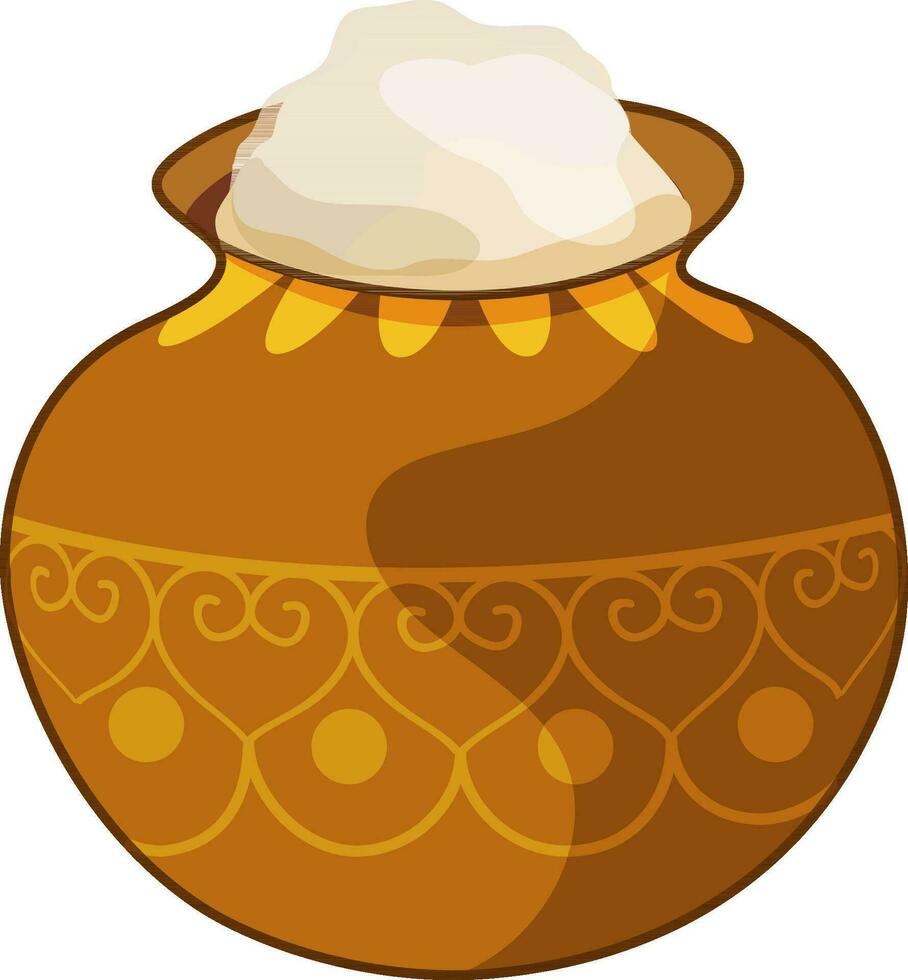 Flat style floral mud pot for Pongal celebration. vector