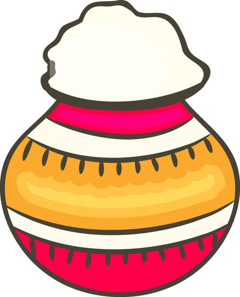 Colorful mud pot with rice for Pongal celebration. vector