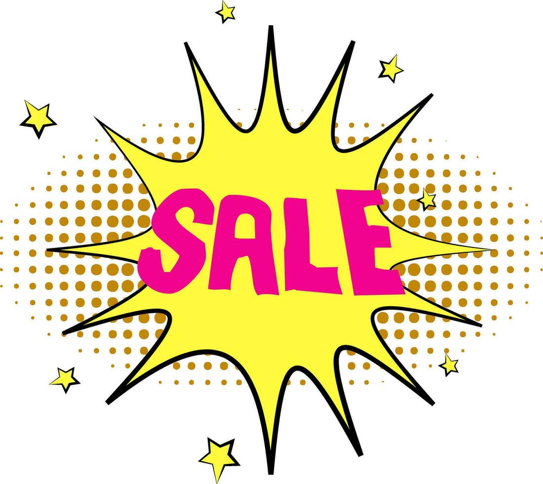 Text SALE on pop art sticker. vector