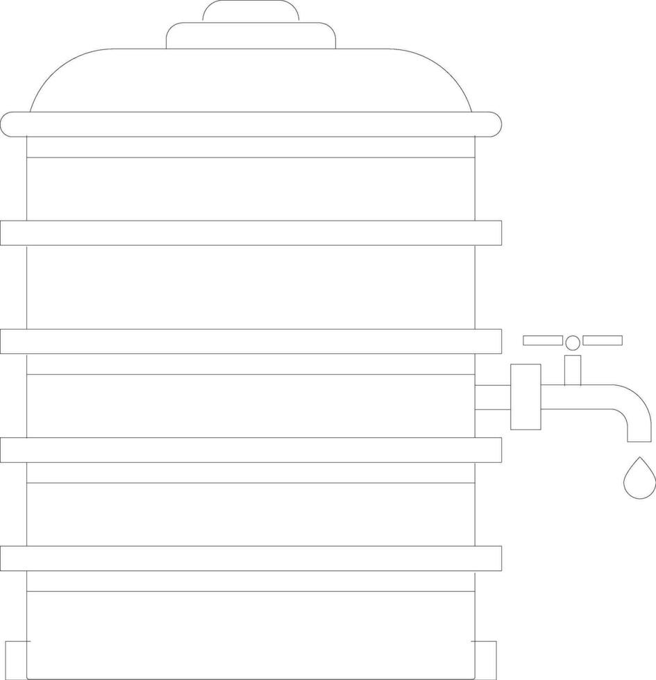 Black line art illustration of a water tank. vector