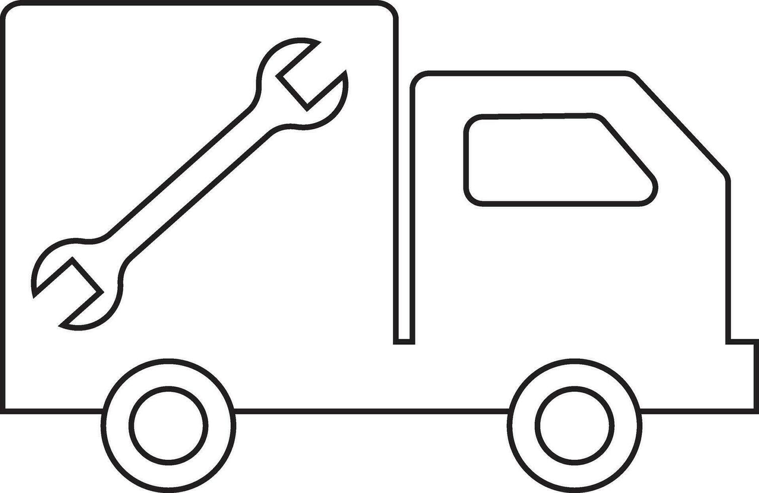 Plumbering truck in black line art. vector