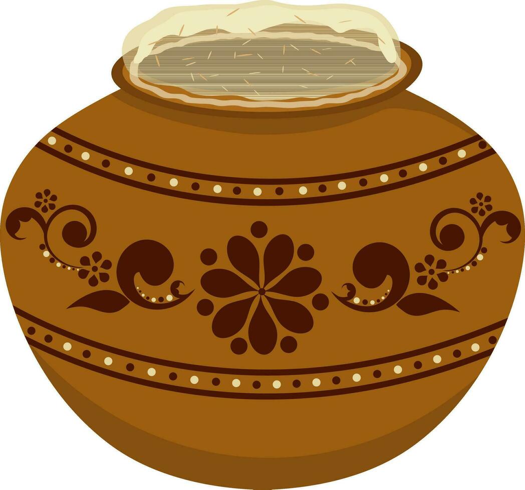 Isolated mud pot full with rice. vector