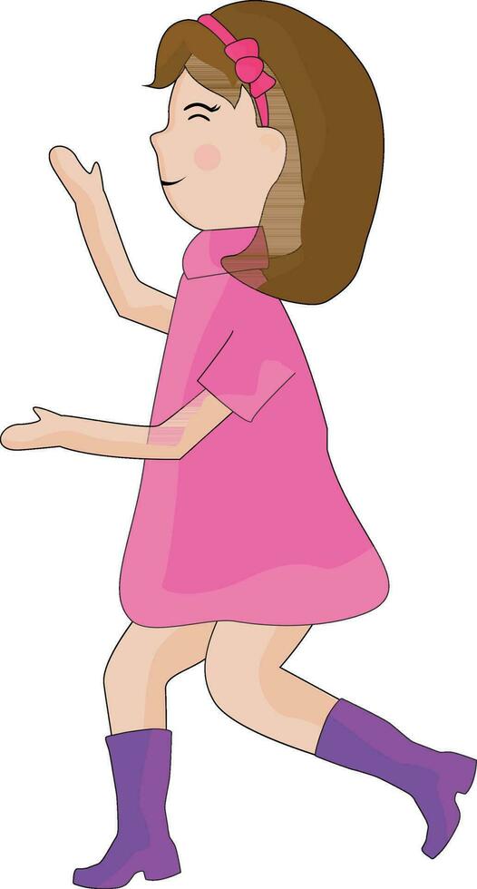 Cute little girl character in pink dress. vector