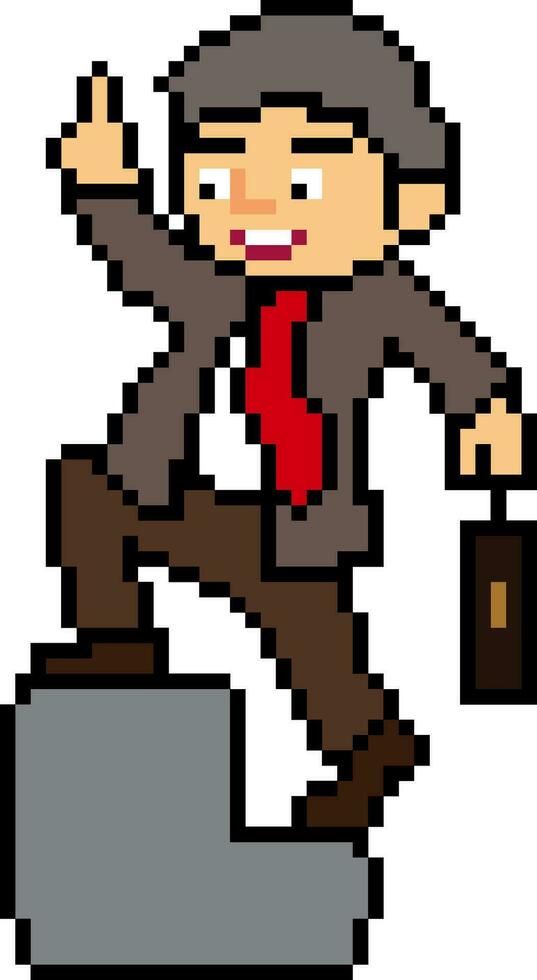 Pixel illustration of a businessman with suitcase. vector