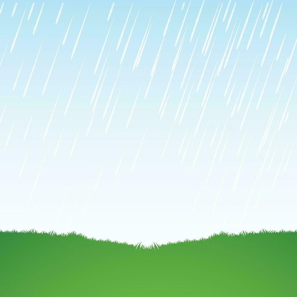 Rain drops falling on green grass. vector
