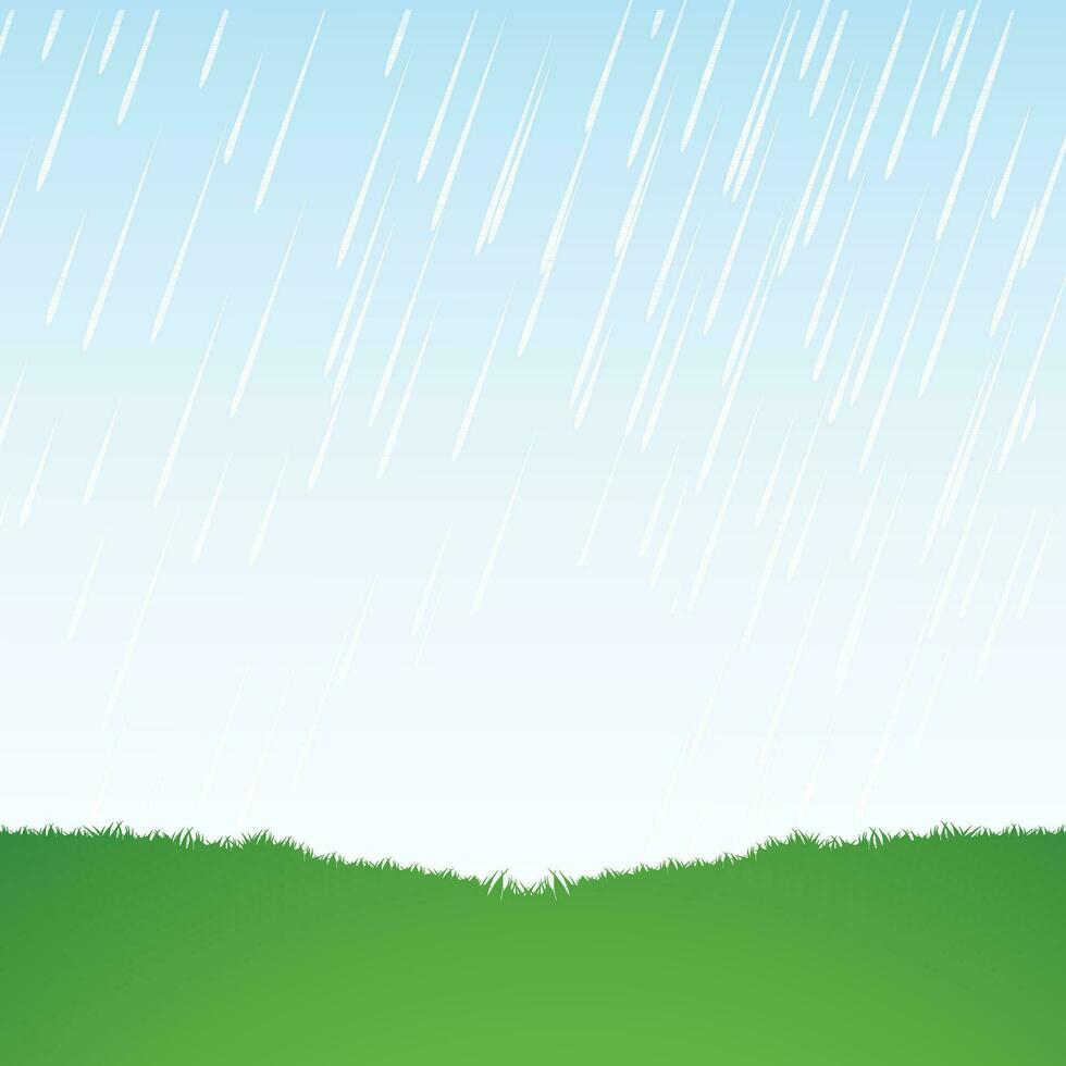 Rain drops falling on green grass. vector