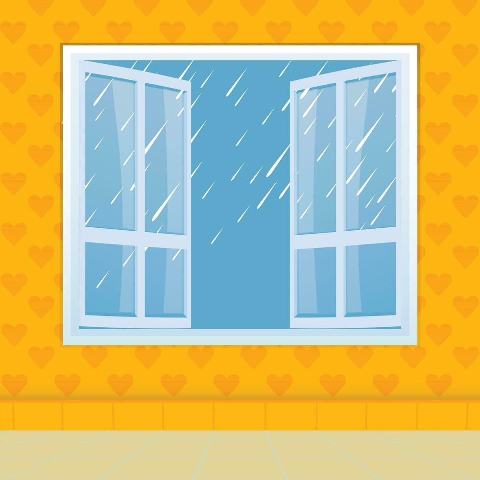 View of falling rains from an open window. vector