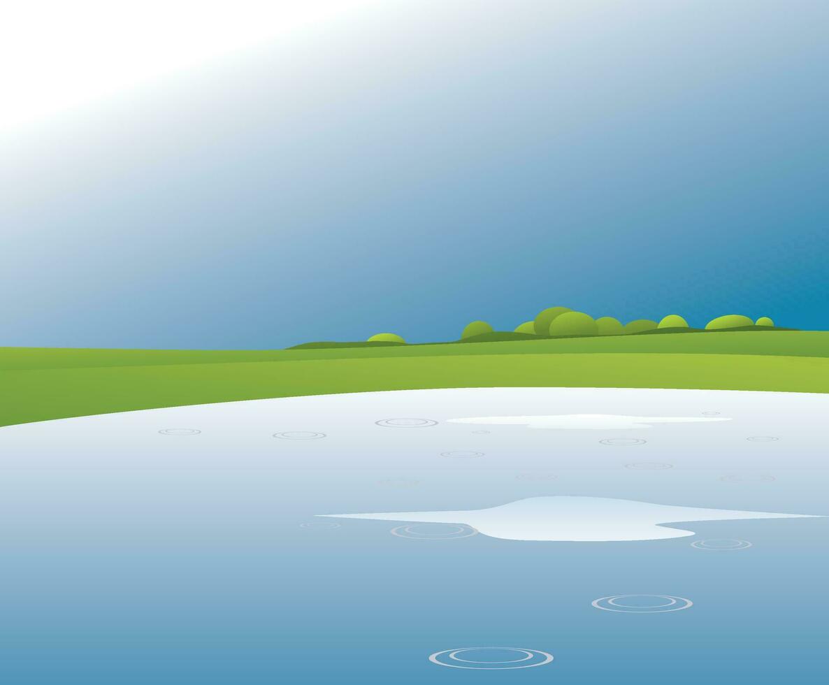 verde paisaje con río y azul cielo. vector