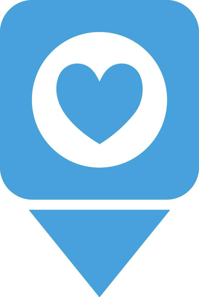 Favorite location, map pin with heart icon in blue color. vector