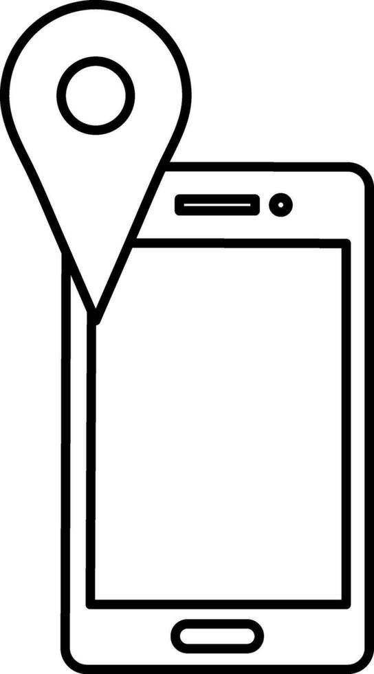 Line art, map pin with smartphone or mobile icon. vector