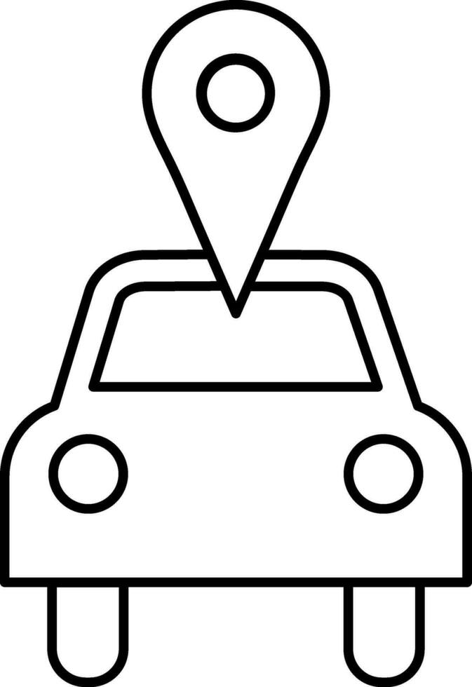 en línea pionero, línea Arte icono de mapa puntero con coche. vector