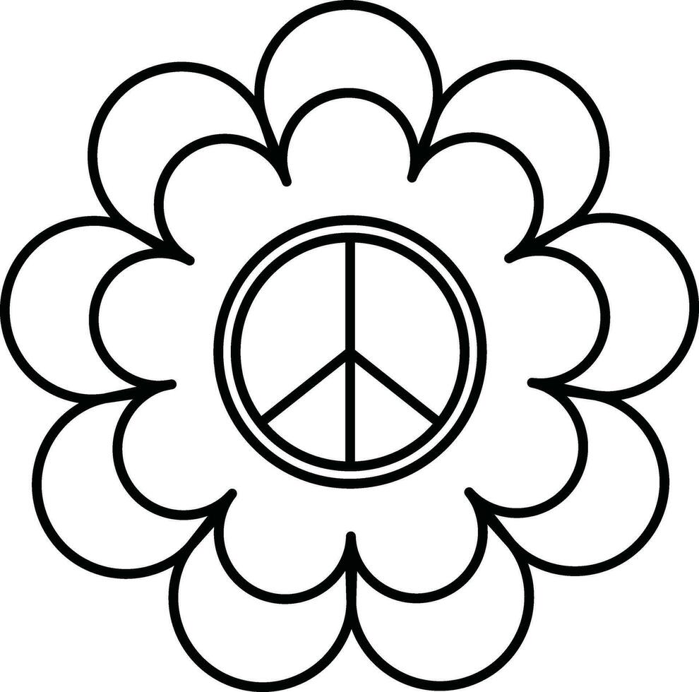 Icon of flower inside peace sign. vector