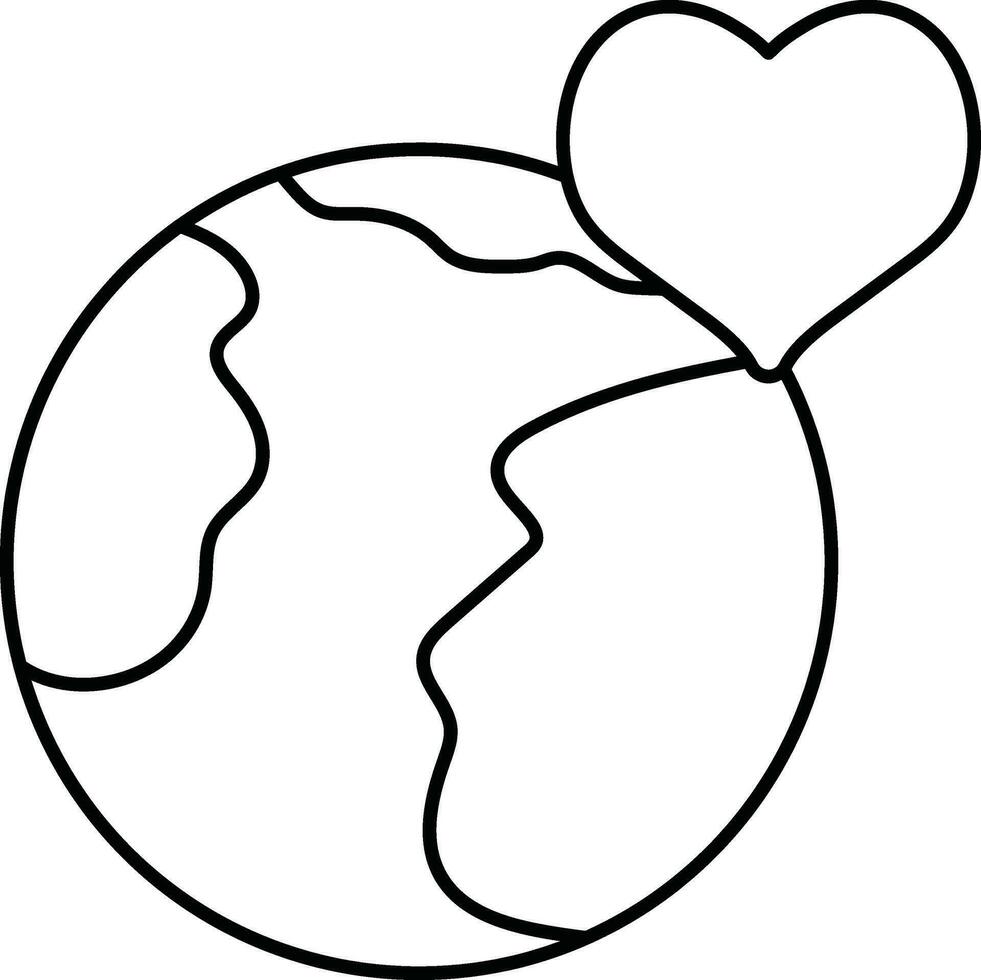 Stroke style of globe with heart icon. vector
