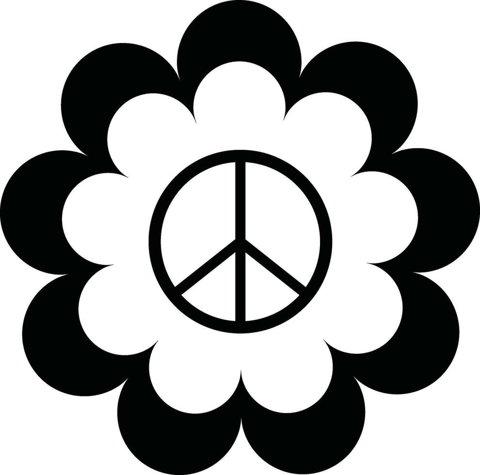 Icon of flower inside peace sign. vector