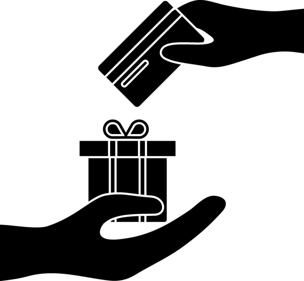 Hand holding gift box with card payment method. vector