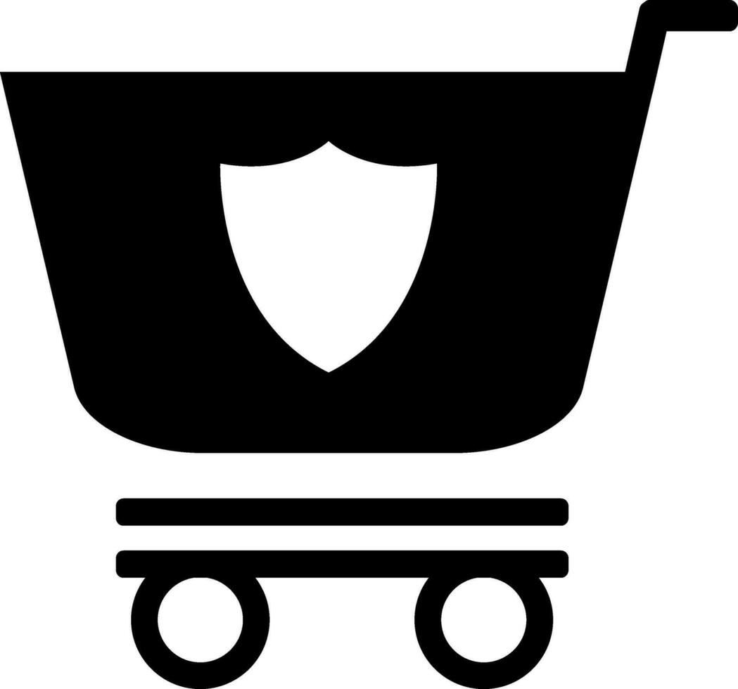 Sheild with shopping basket in flat style. vector
