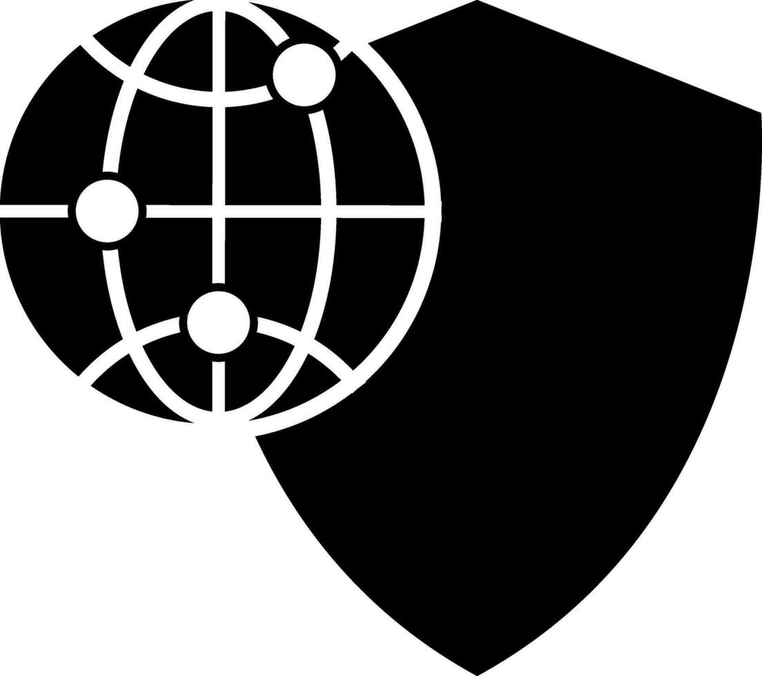 Globe with shield in flat style. vector
