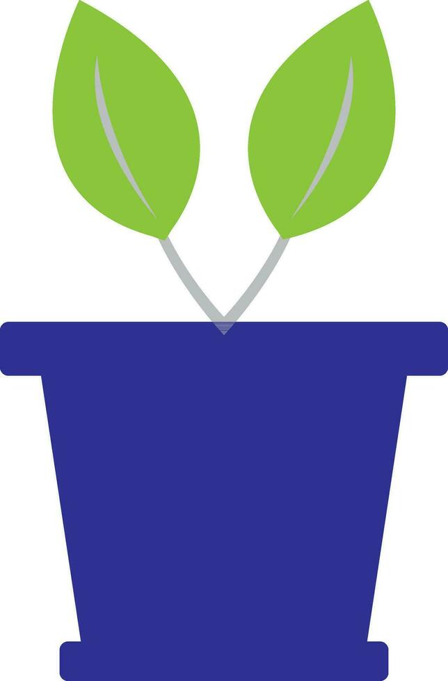 Illustration of blue pot with two leaf in icon. vector