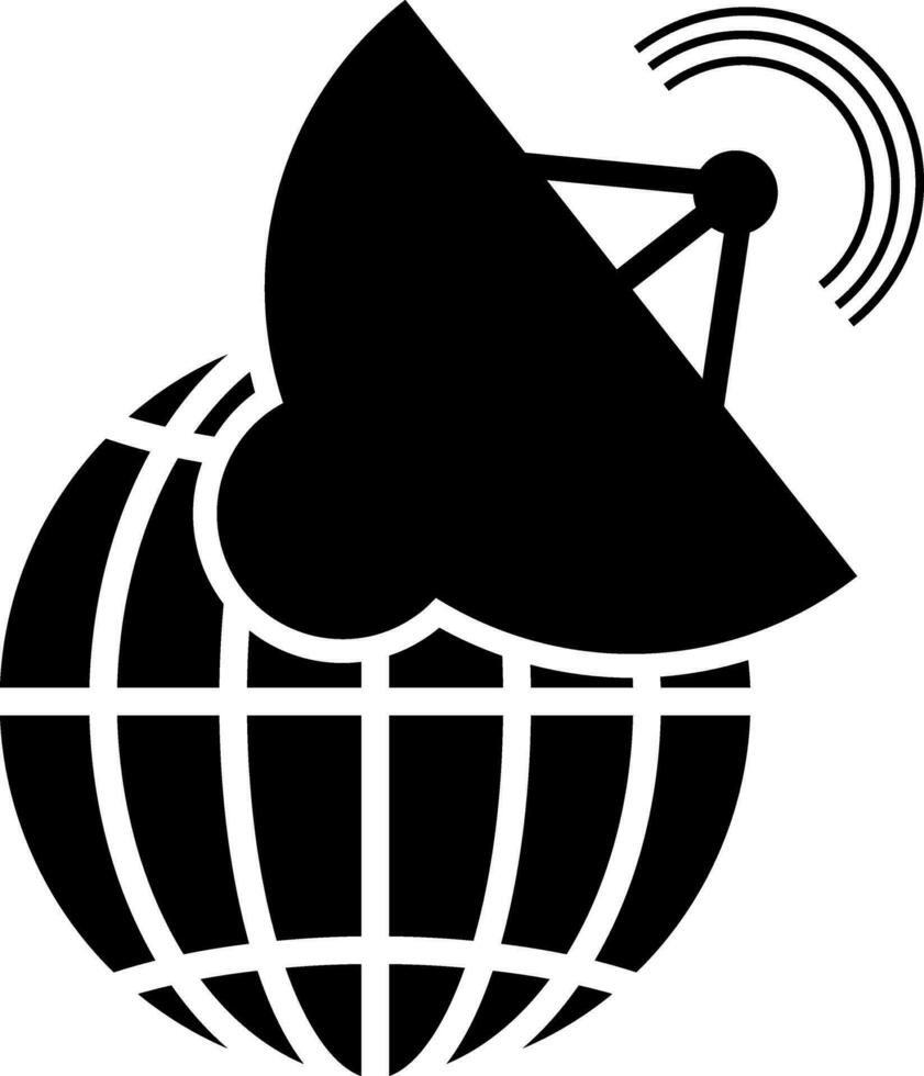 Black and white satellite with globe. vector
